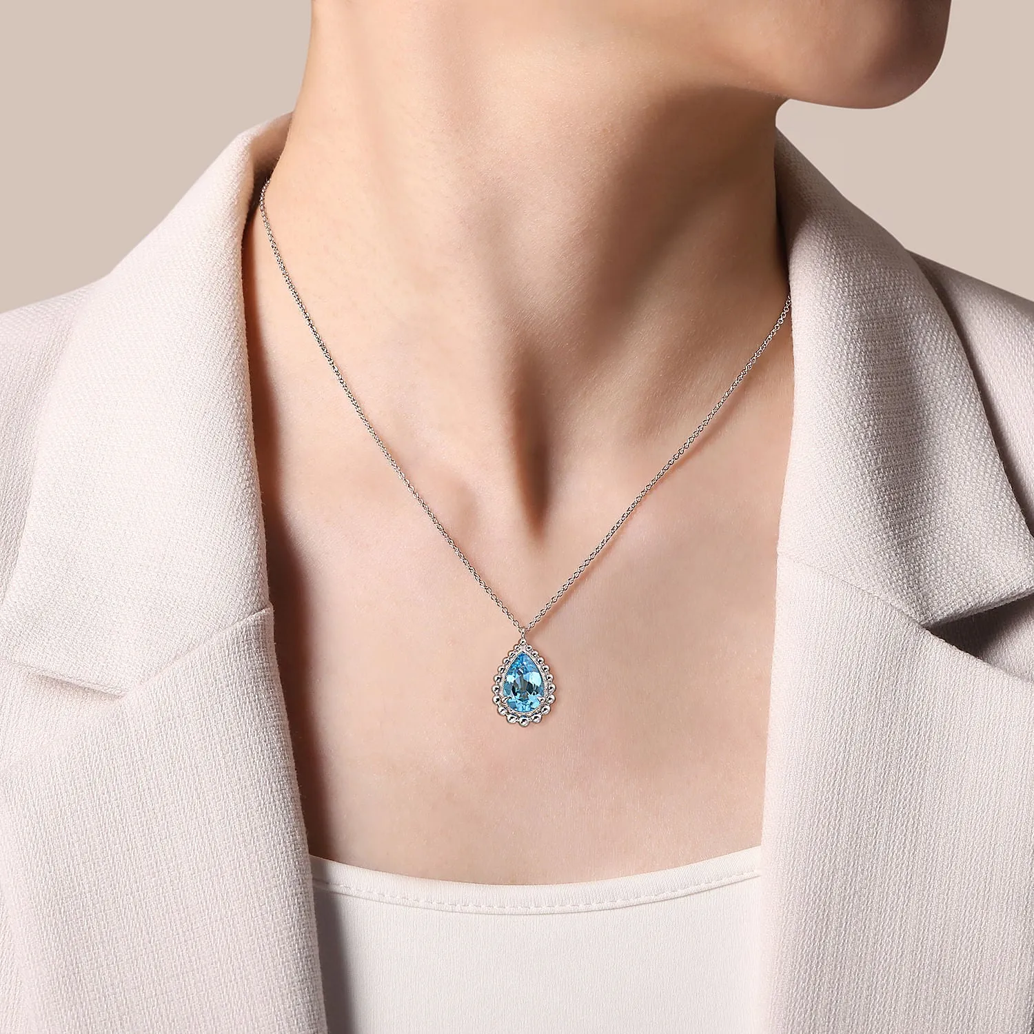 Sterling Silver Blue Topaz 17.5 inch Necklace