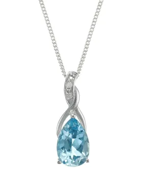 Sterling Silver Blue Topaz and Diamond Pendant Necklace