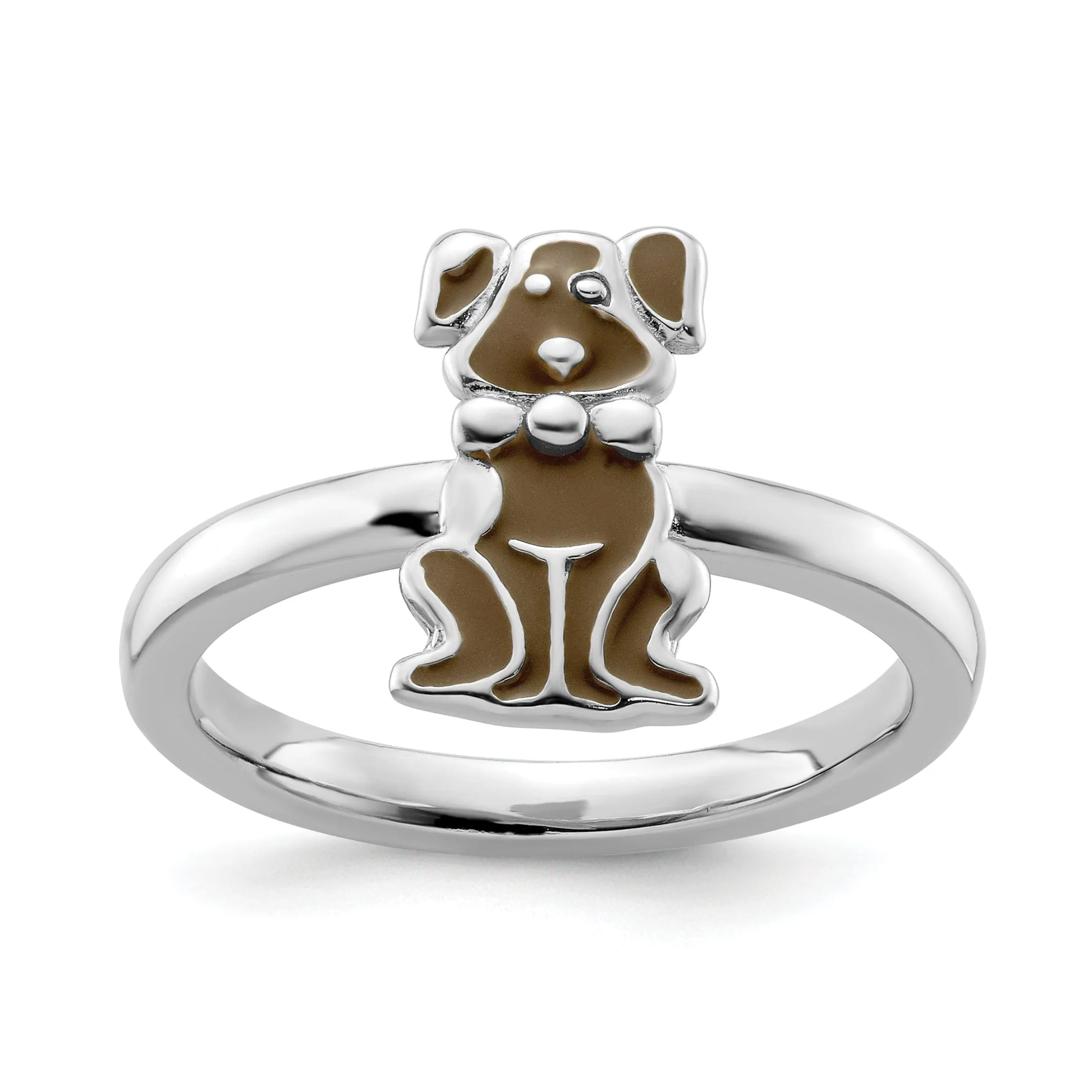 Sterling Silver Brown Enameled Dog Ring