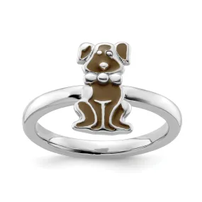 Sterling Silver Brown Enameled Dog Ring