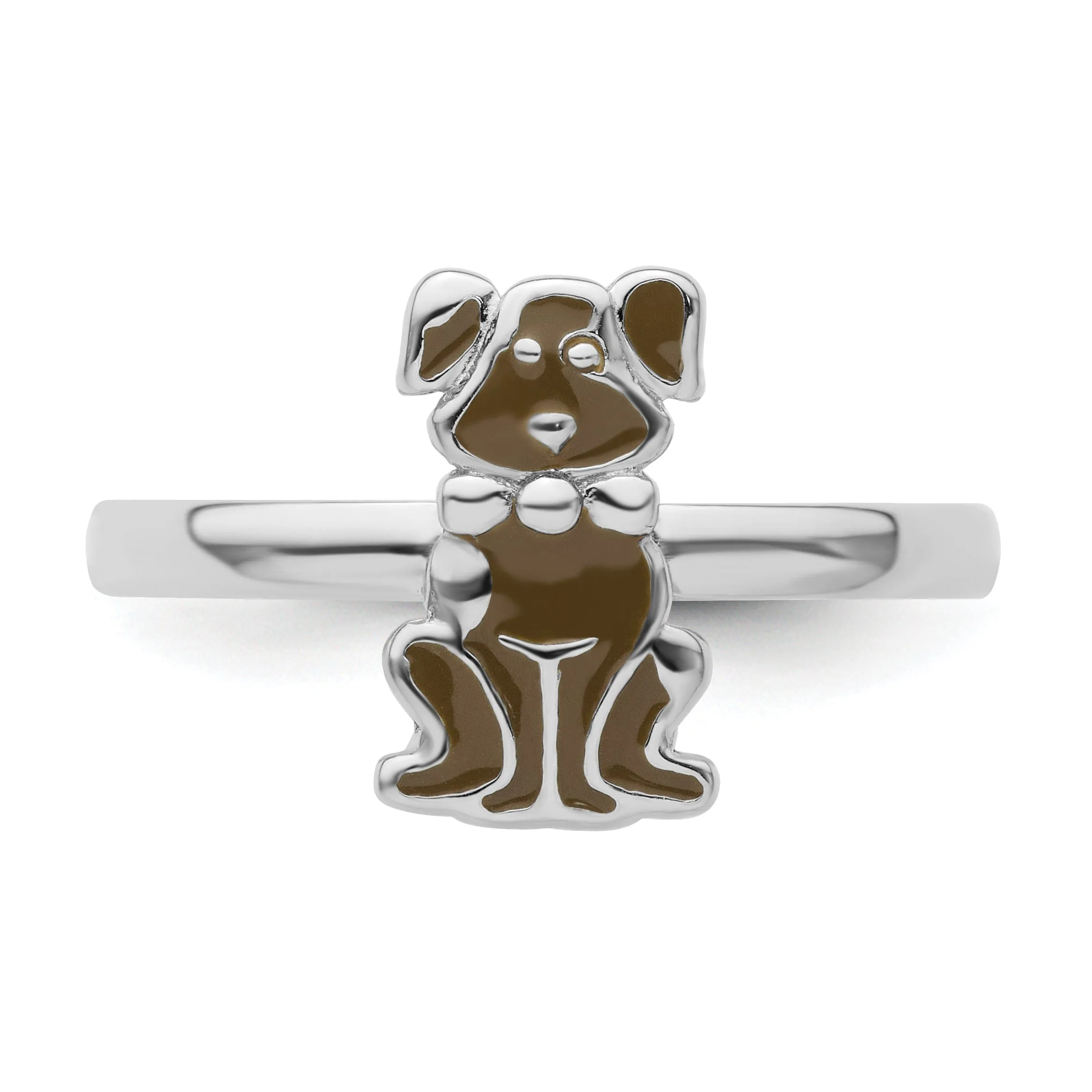 Sterling Silver Brown Enameled Dog Ring