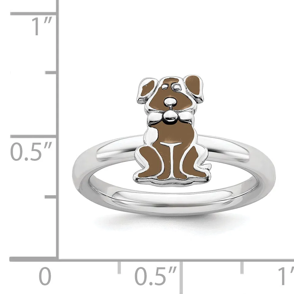 Sterling Silver Brown Enameled Dog Ring