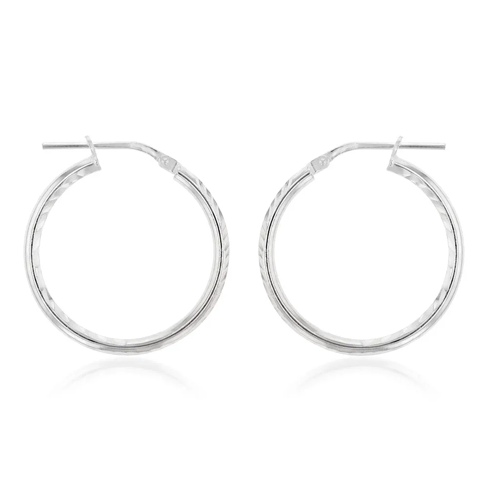 Sterling Silver Diamond Cut 20mm Hoop Earrings