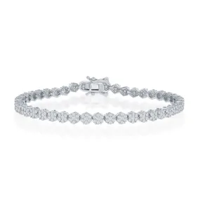 Sterling Silver Flower Design CZ 4mm Tennis Bracelet (93107)