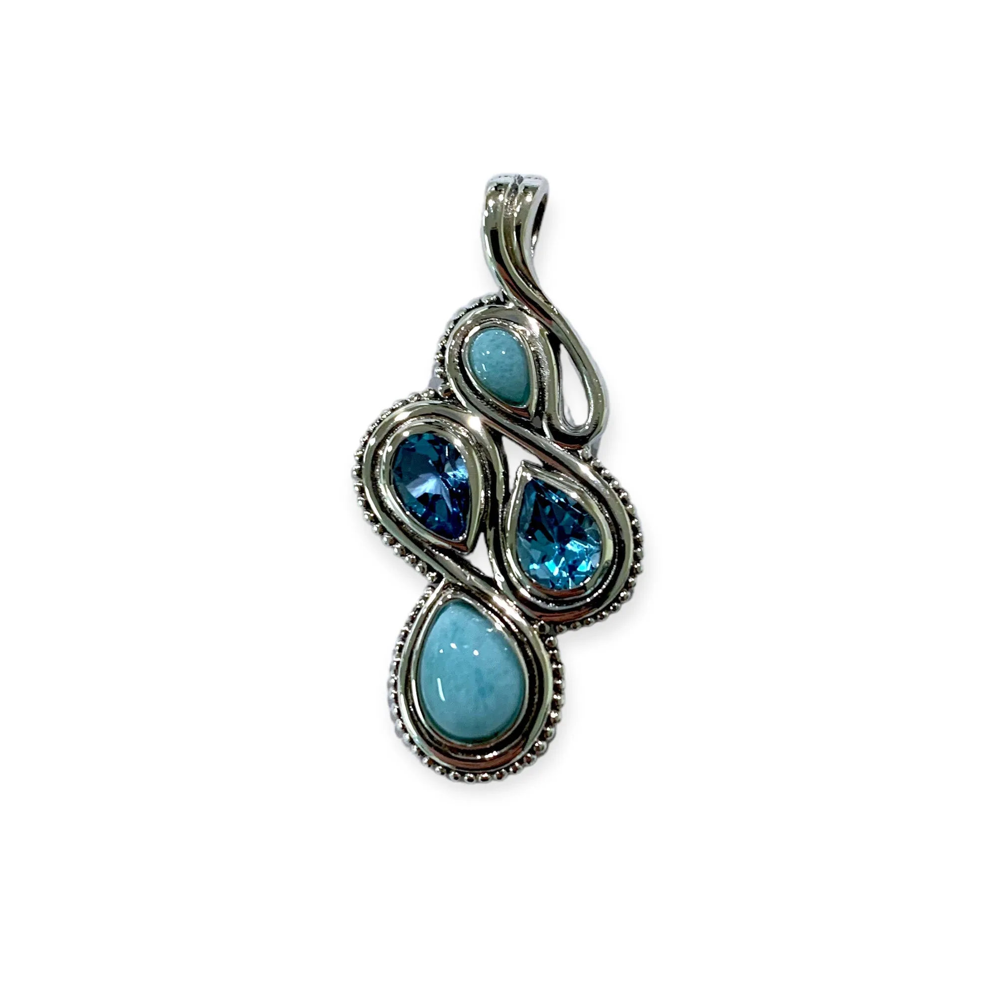 Sterling Silver Larimar and Blue Topaz Slide Pendant