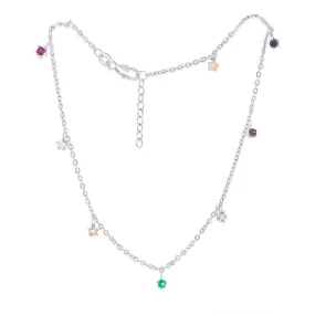 Sterling Silver Multicolor Zirconia Charm 27cm Anklet