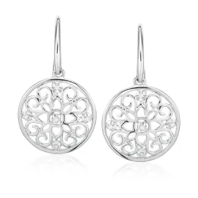 Sterling Silver Round Brilliant Cut with Diamond Set Drop Earrings