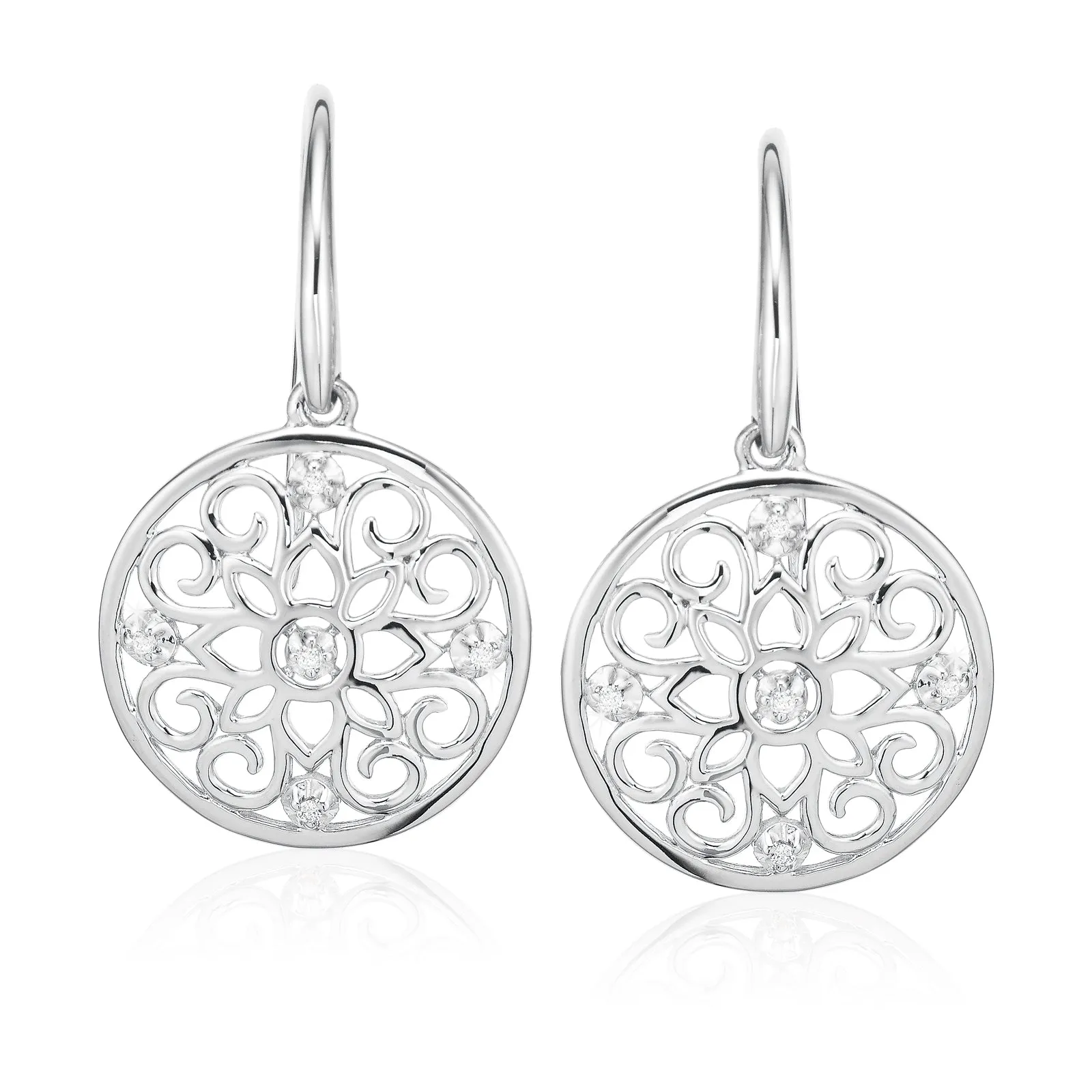 Sterling Silver Round Brilliant Cut with Diamond Set Drop Earrings