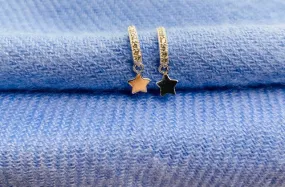 Sterling silver sparkly gem star hoops