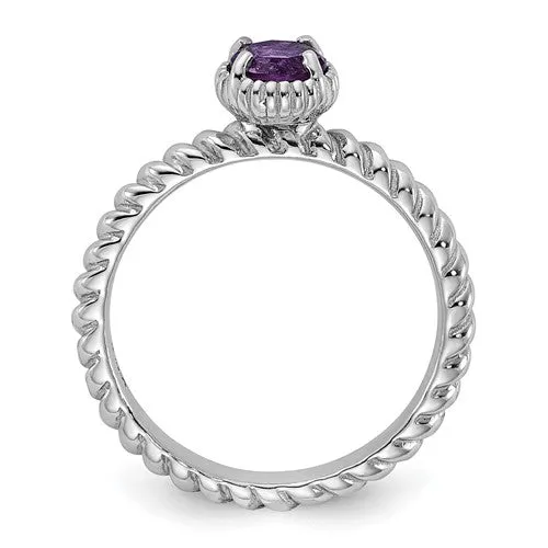 Sterling Silver Stackable Expressions Amethyst Round Ring