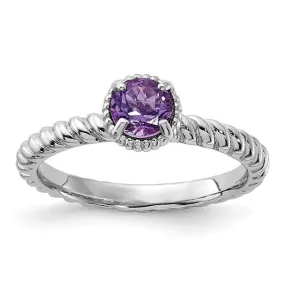 Sterling Silver Stackable Expressions Amethyst Round Ring