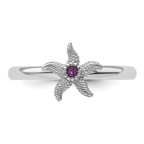 Sterling Silver Stackable Expressions Amethyst Starfish Ring