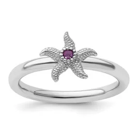 Sterling Silver Stackable Expressions Amethyst Starfish Ring