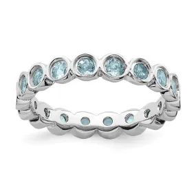 Sterling Silver Stackable Expressions Bezel Light Aquamarine Eternity Ring