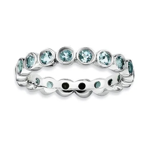 Sterling Silver Stackable Expressions Bezel Light Aquamarine Eternity Ring