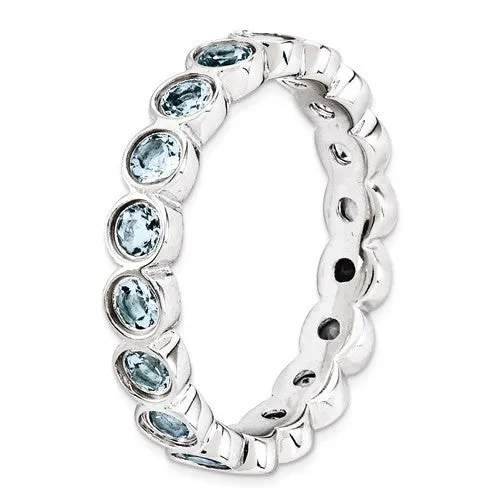 Sterling Silver Stackable Expressions Bezel Light Aquamarine Eternity Ring