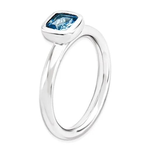 Sterling Silver Stackable Expressions Cushion Cut Blue Topaz Ring