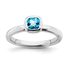 Sterling Silver Stackable Expressions Cushion Cut Blue Topaz Ring