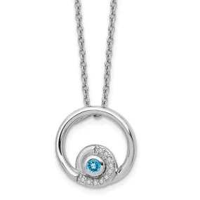 Sterling Silver White Ice Diamond and Blue Topaz Necklace