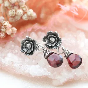 Summer Poppy Gemstone Drop Sterling Post Earrings