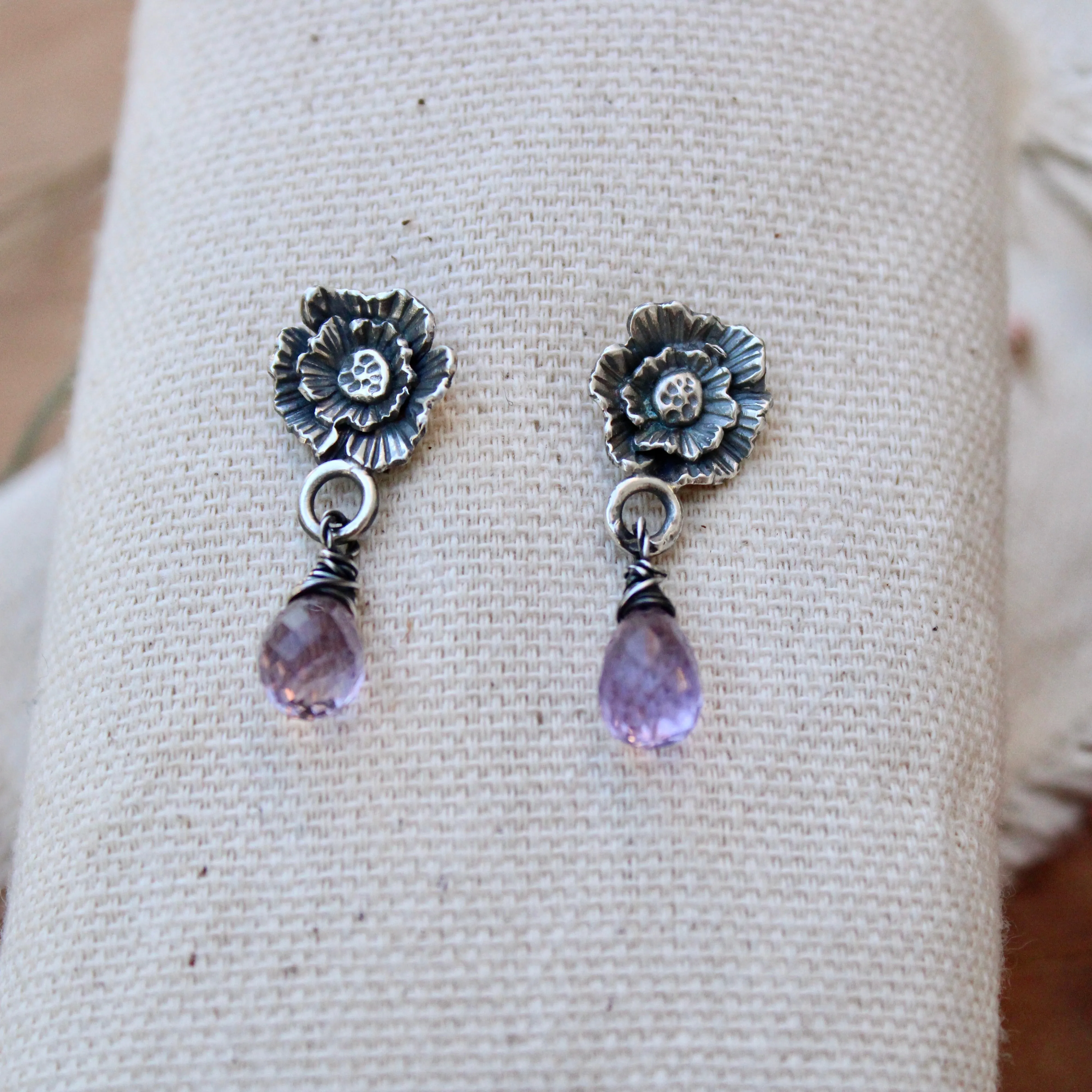 Summer Poppy Gemstone Drop Sterling Post Earrings