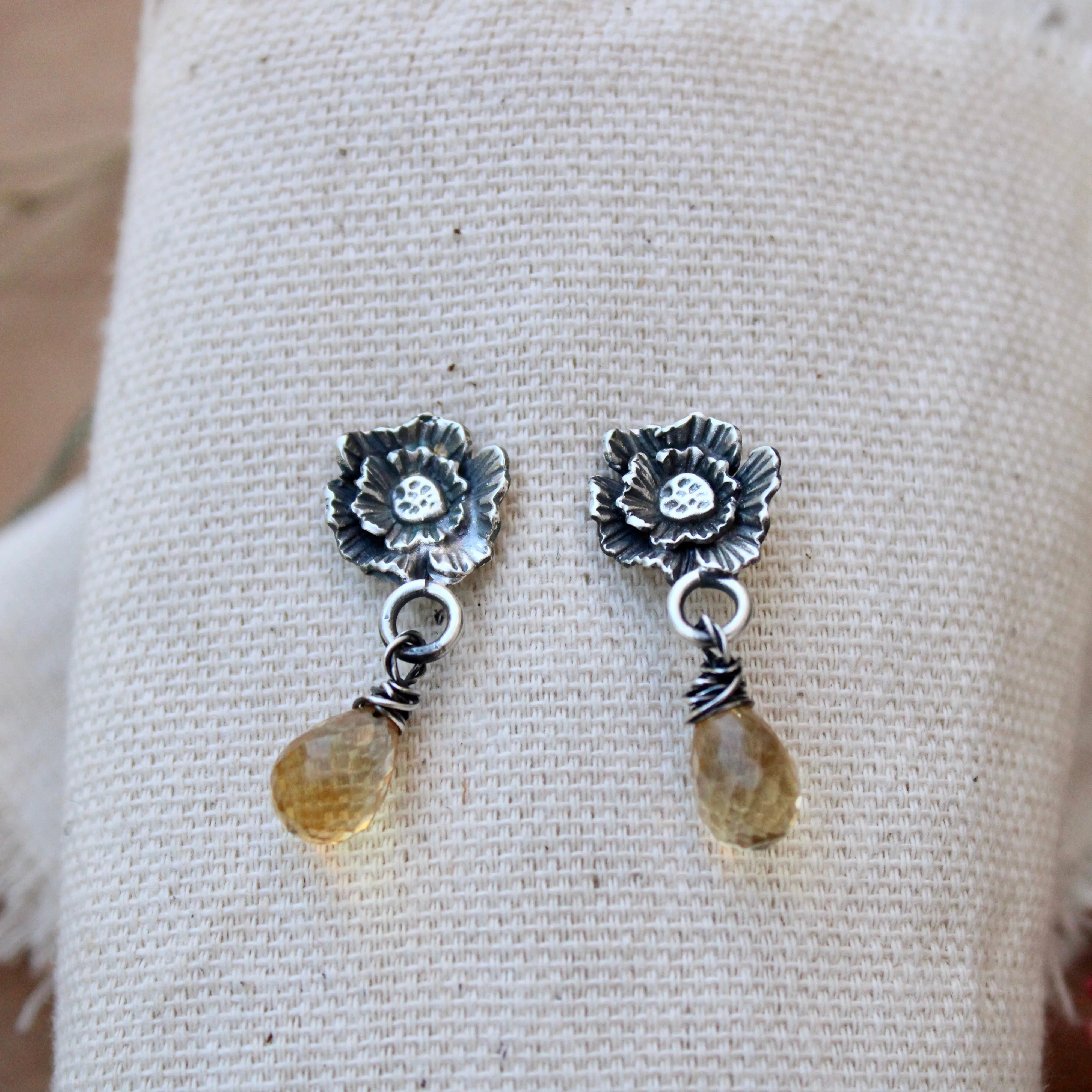 Summer Poppy Gemstone Drop Sterling Post Earrings