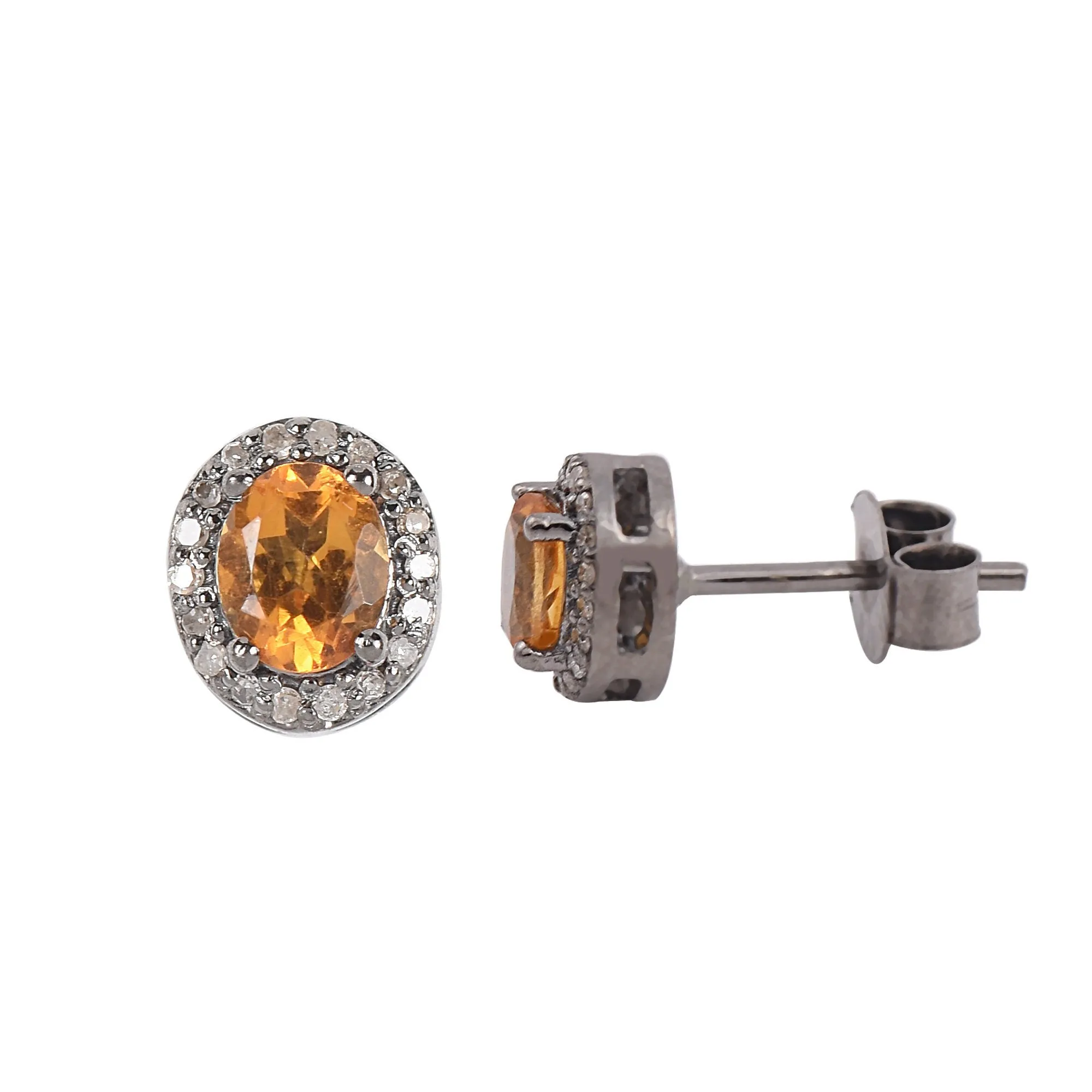 Sunshine Citrine Diamonds Halo Studs Earrings