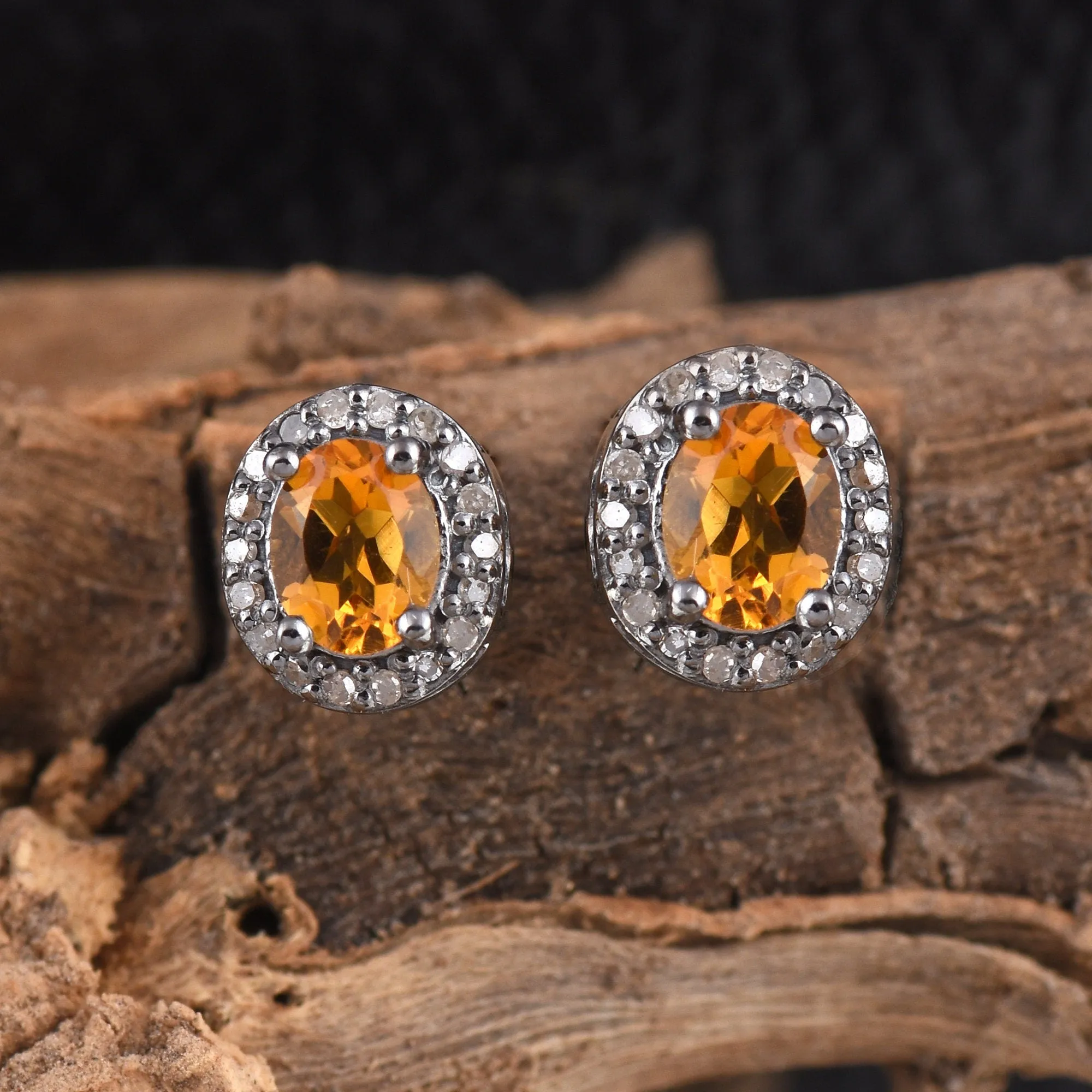 Sunshine Citrine Diamonds Halo Studs Earrings