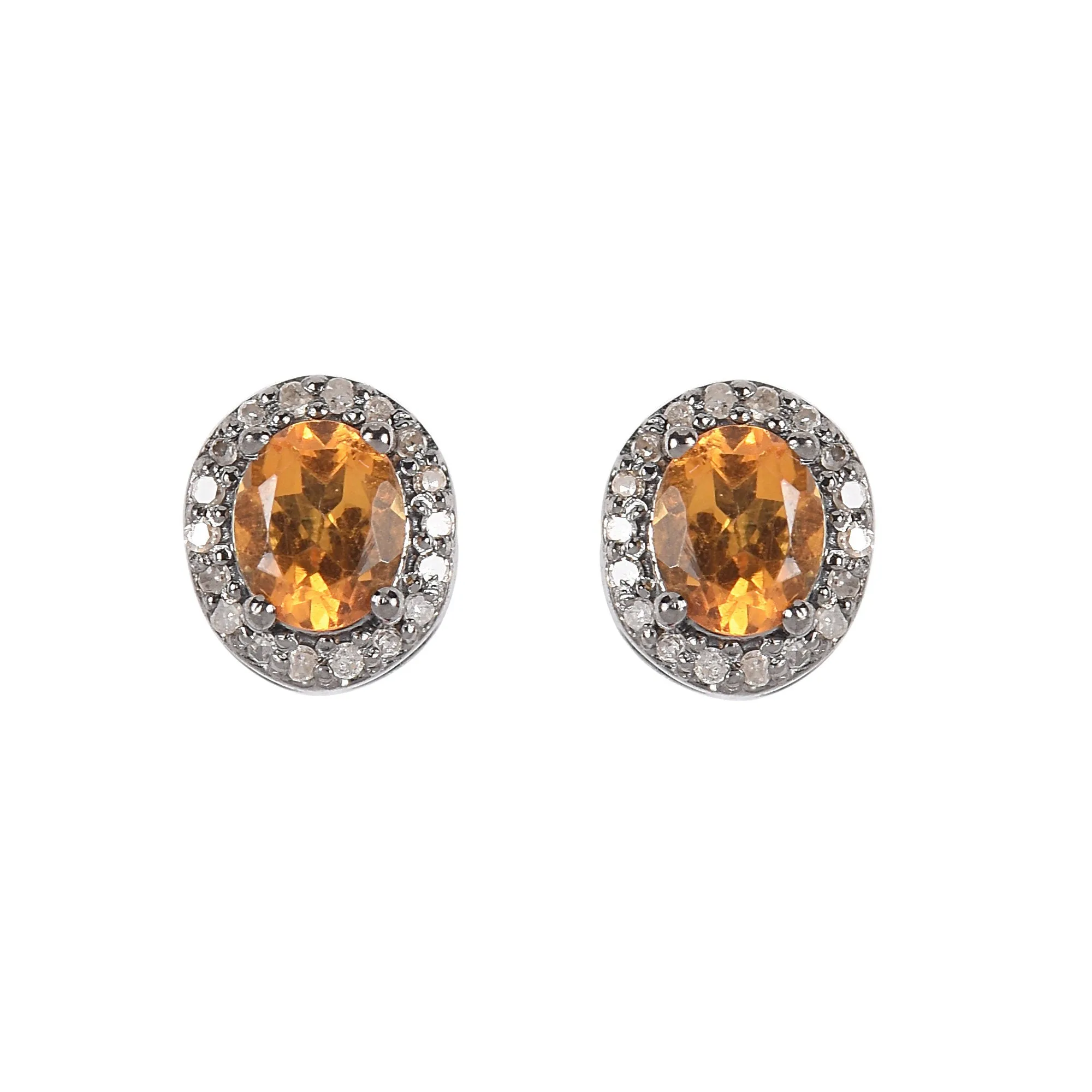 Sunshine Citrine Diamonds Halo Studs Earrings