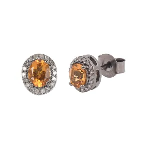 Sunshine Citrine Diamonds Halo Studs Earrings