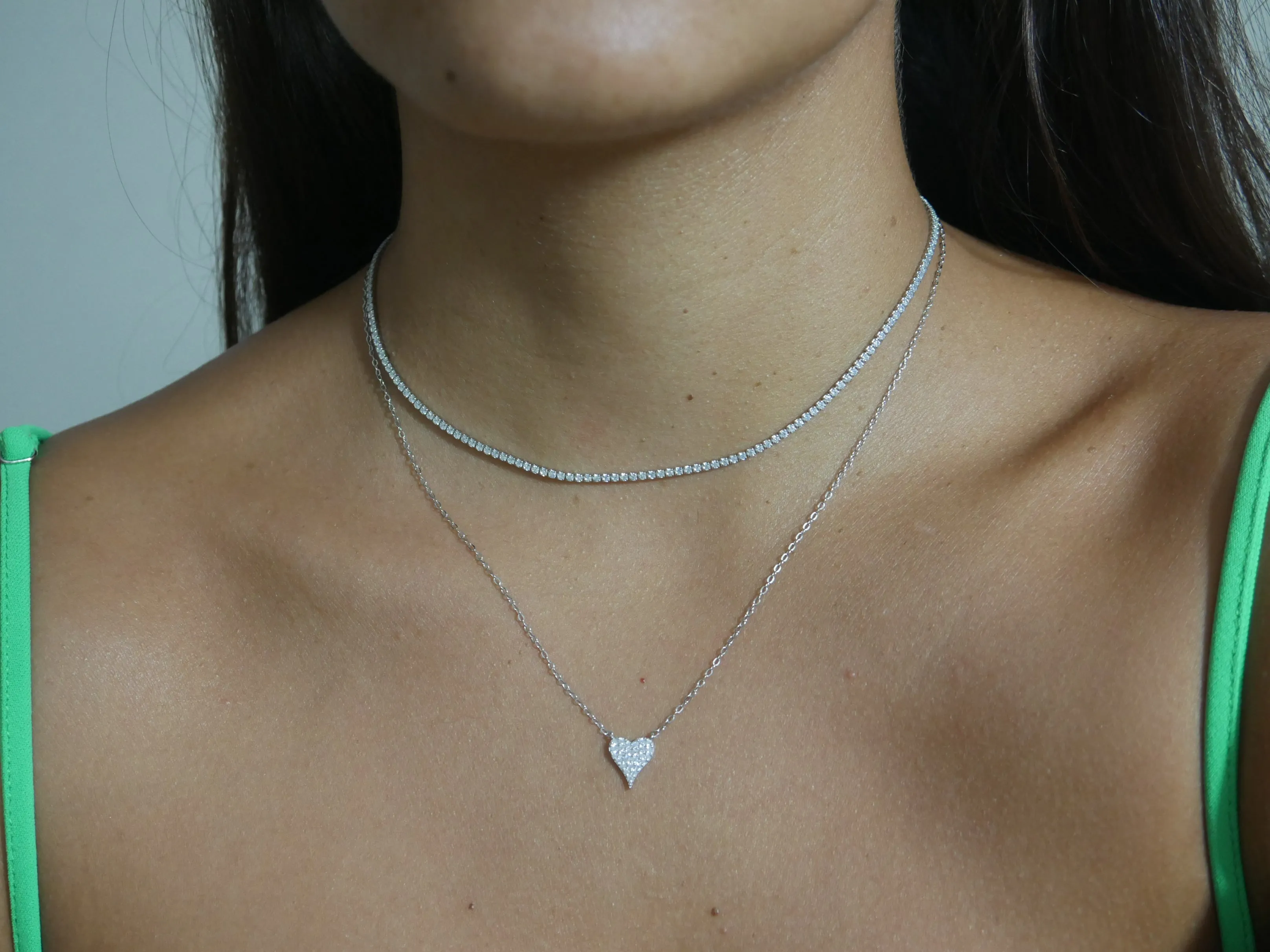 Tennis Choker Necklace, Diamond CZ .925 Sterling Silver Waterproof Short Necklace