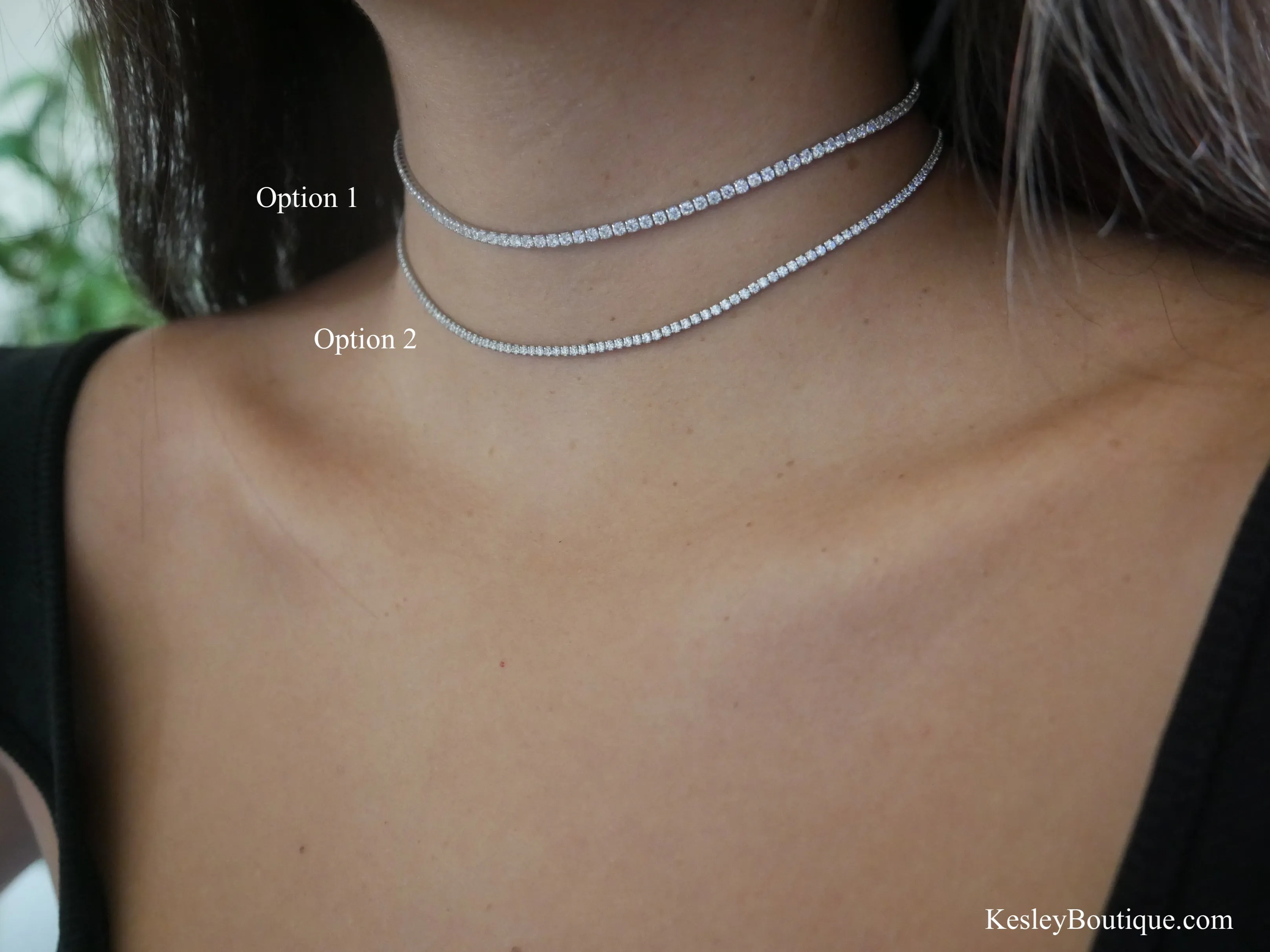 Tennis Choker Necklace, Diamond CZ .925 Sterling Silver Waterproof Short Necklace