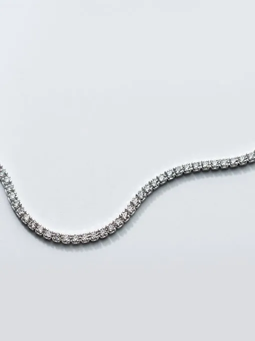 Tennis Choker Necklace, Diamond CZ .925 Sterling Silver Waterproof Short Necklace