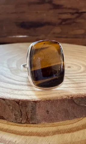 TIGER'S EYE and Silver Ring • Size 10