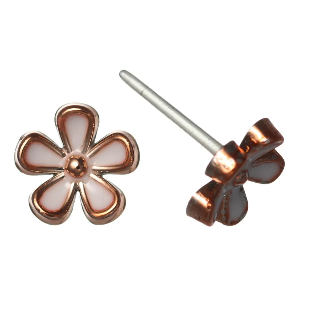 Tiny Gold Rimmed Flower Studs Hypoallergenic Earrings for Sensitive Ears Made with Plastic Posts