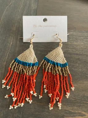 Triangle color block beaded earrings