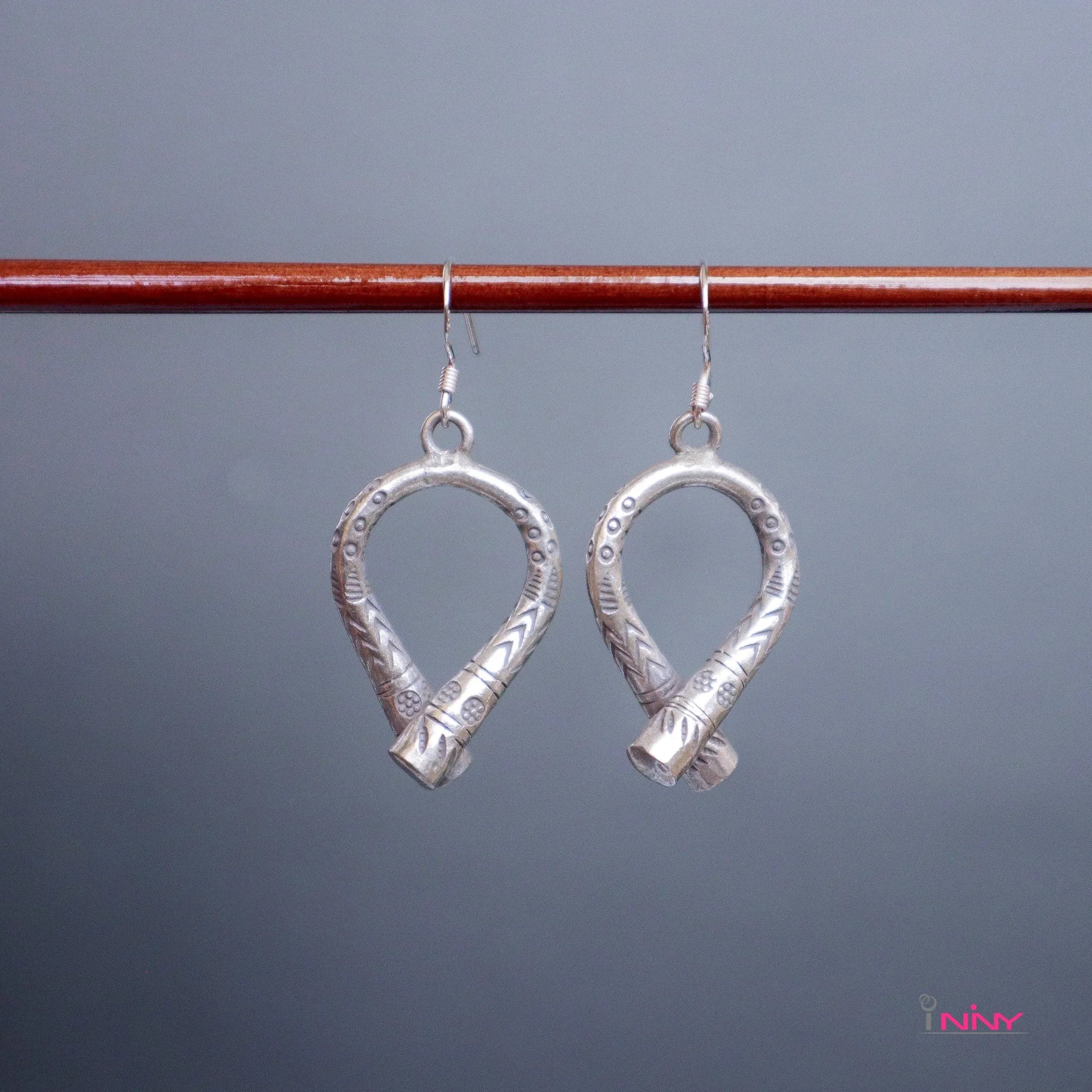 Tribal Silver Dangling pear-shape cross end Earrings