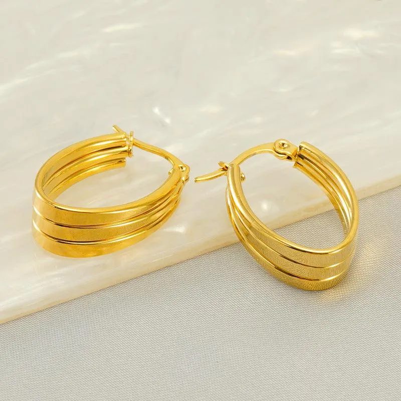 Triple-Band 18K Gold Plated Hoop Earrings – Bold and Stylish Design