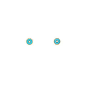 Turquoise & Diamond Sun Disk Stud Earrings