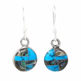 Turquoise and Abalone Slices Alpaca Silver Earrings Artisana