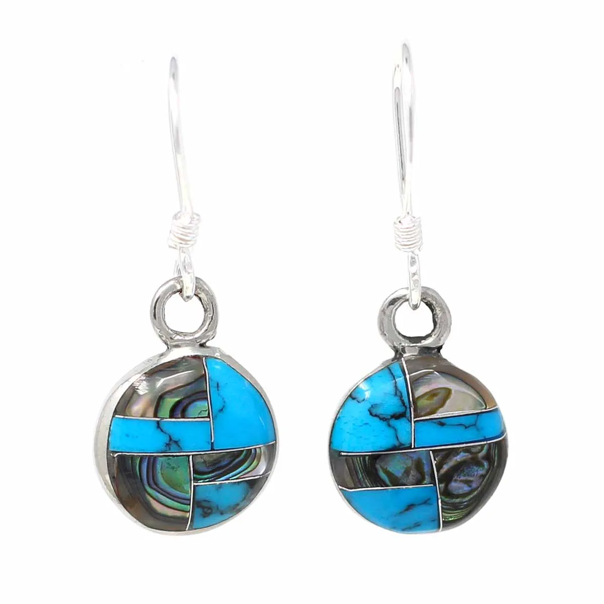 Turquoise and Abalone Slices Alpaca Silver Earrings Artisana