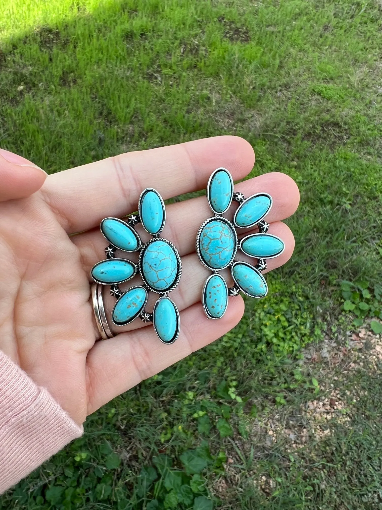 Turquoise Cluster Stud Earrings