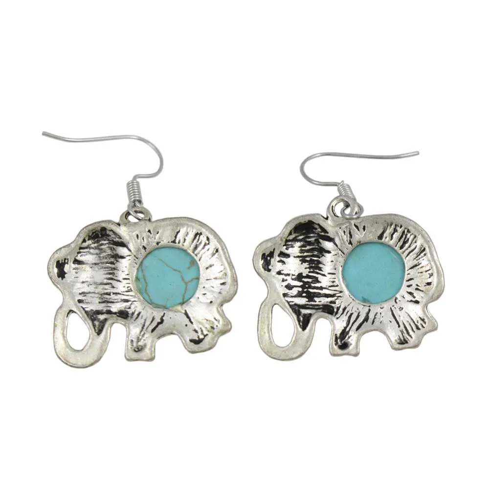 Turquoise Elephant Dangling Pierced Earring - PT514E