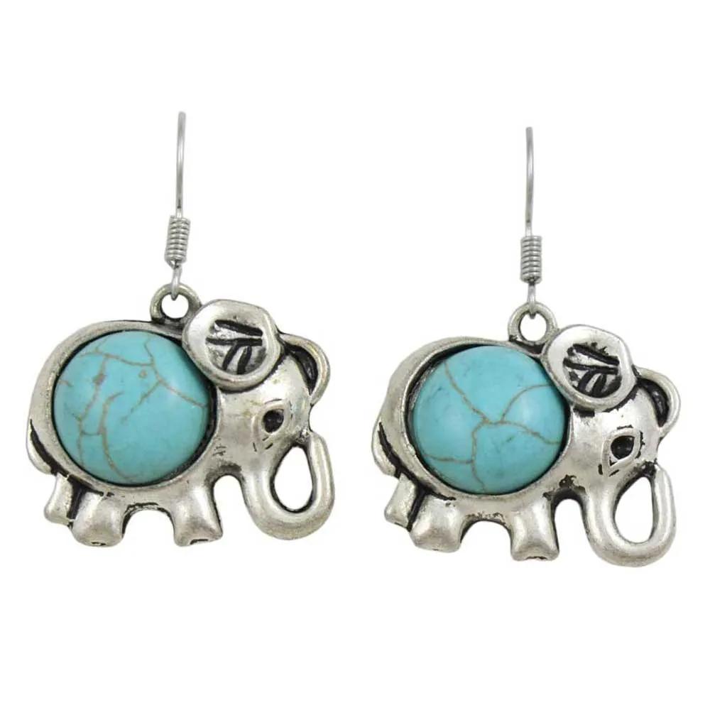 Turquoise Elephant Dangling Pierced Earring - PT514E