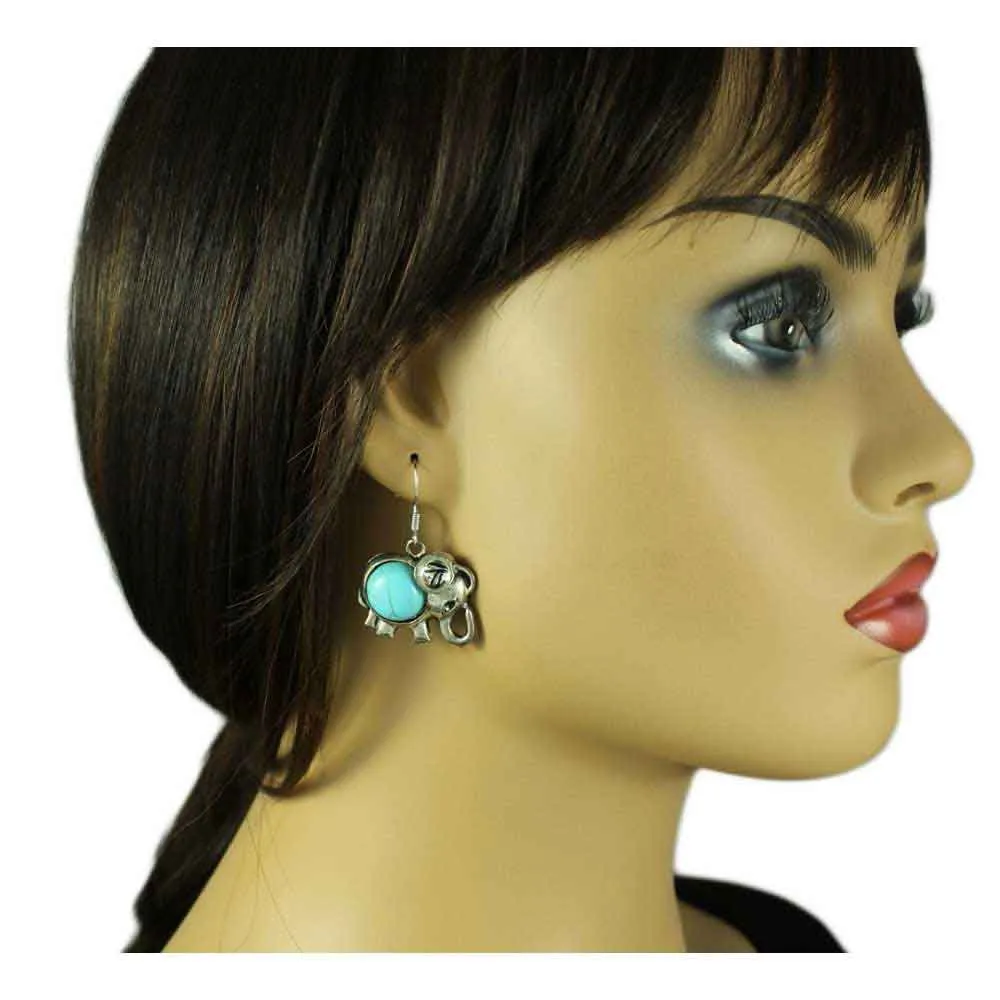 Turquoise Elephant Dangling Pierced Earring - PT514E