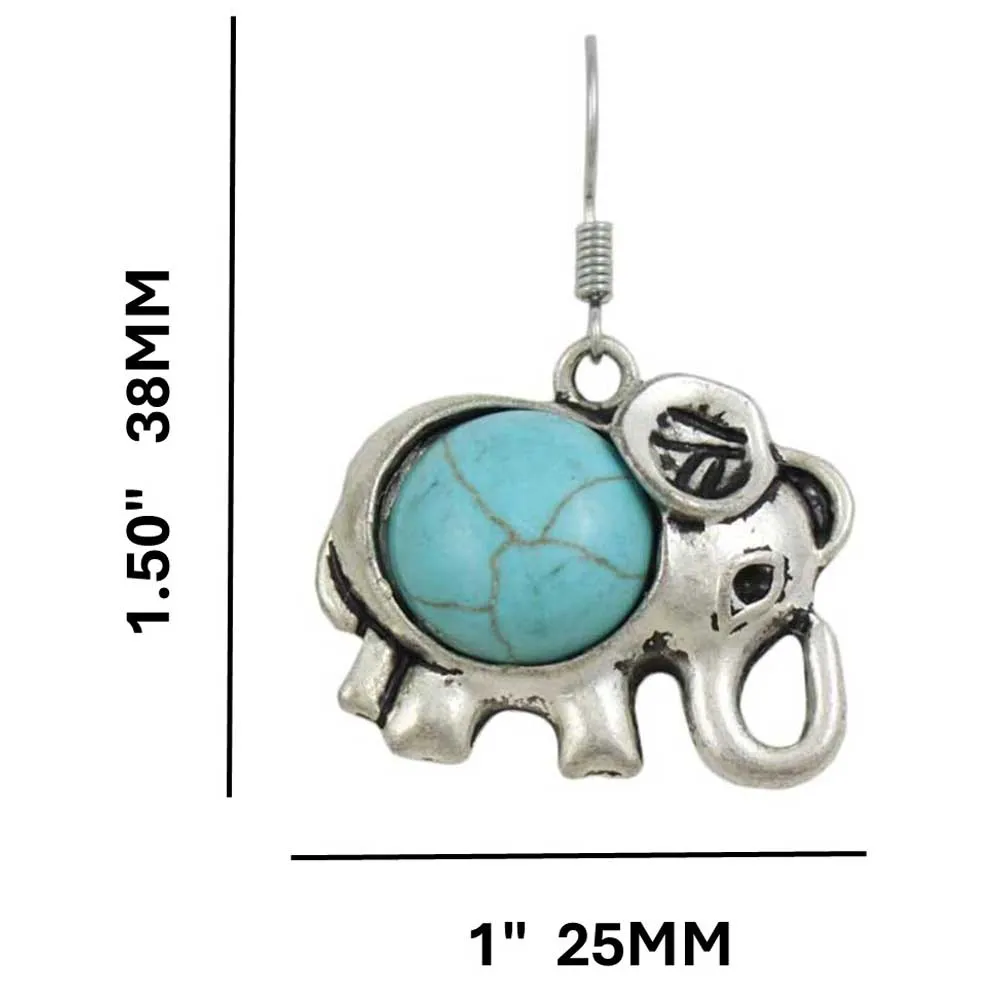 Turquoise Elephant Dangling Pierced Earring - PT514E