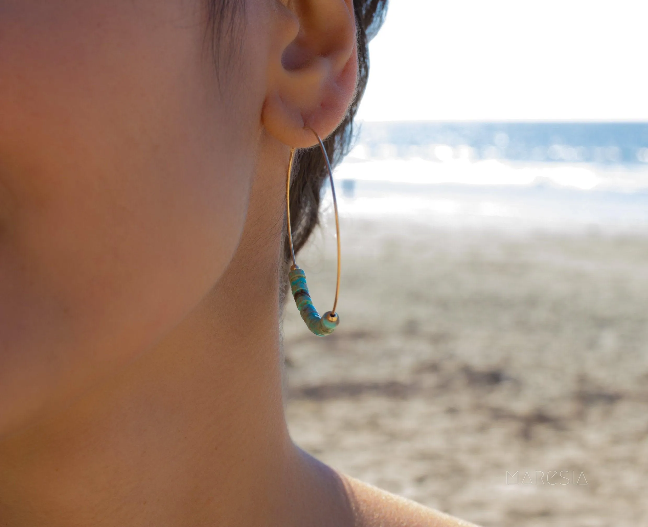 Turquoise Hoop Earrings ~ 14k Gold Filled or Sterling Silver ~ ME056