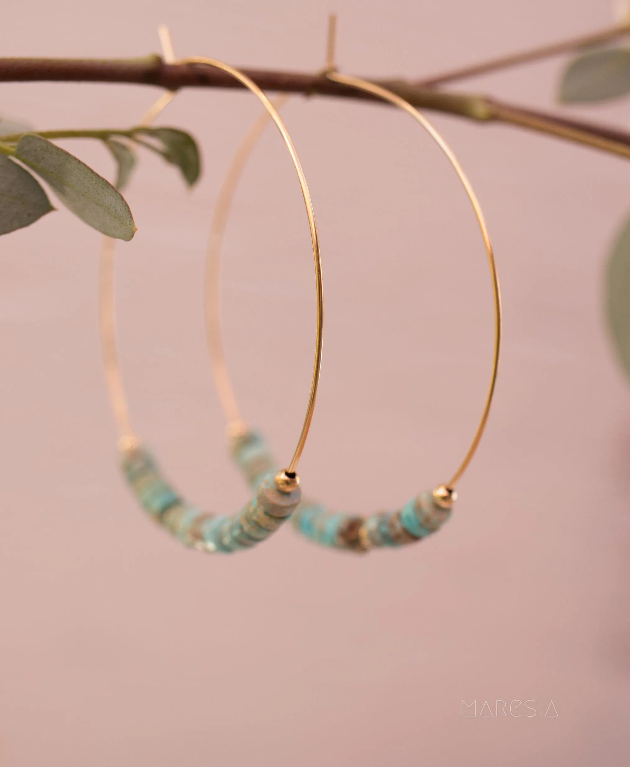 Turquoise Hoop Earrings ~ 14k Gold Filled or Sterling Silver ~ ME056