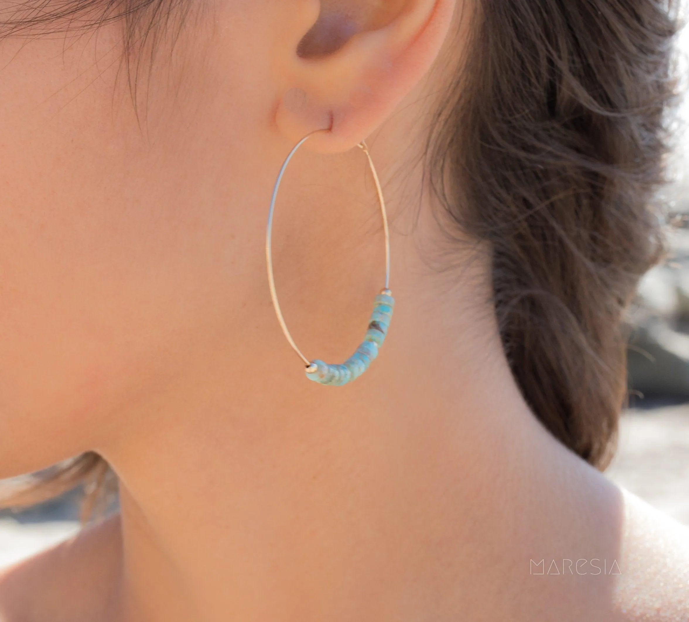 Turquoise Hoop Earrings ~ 14k Gold Filled or Sterling Silver ~ ME056