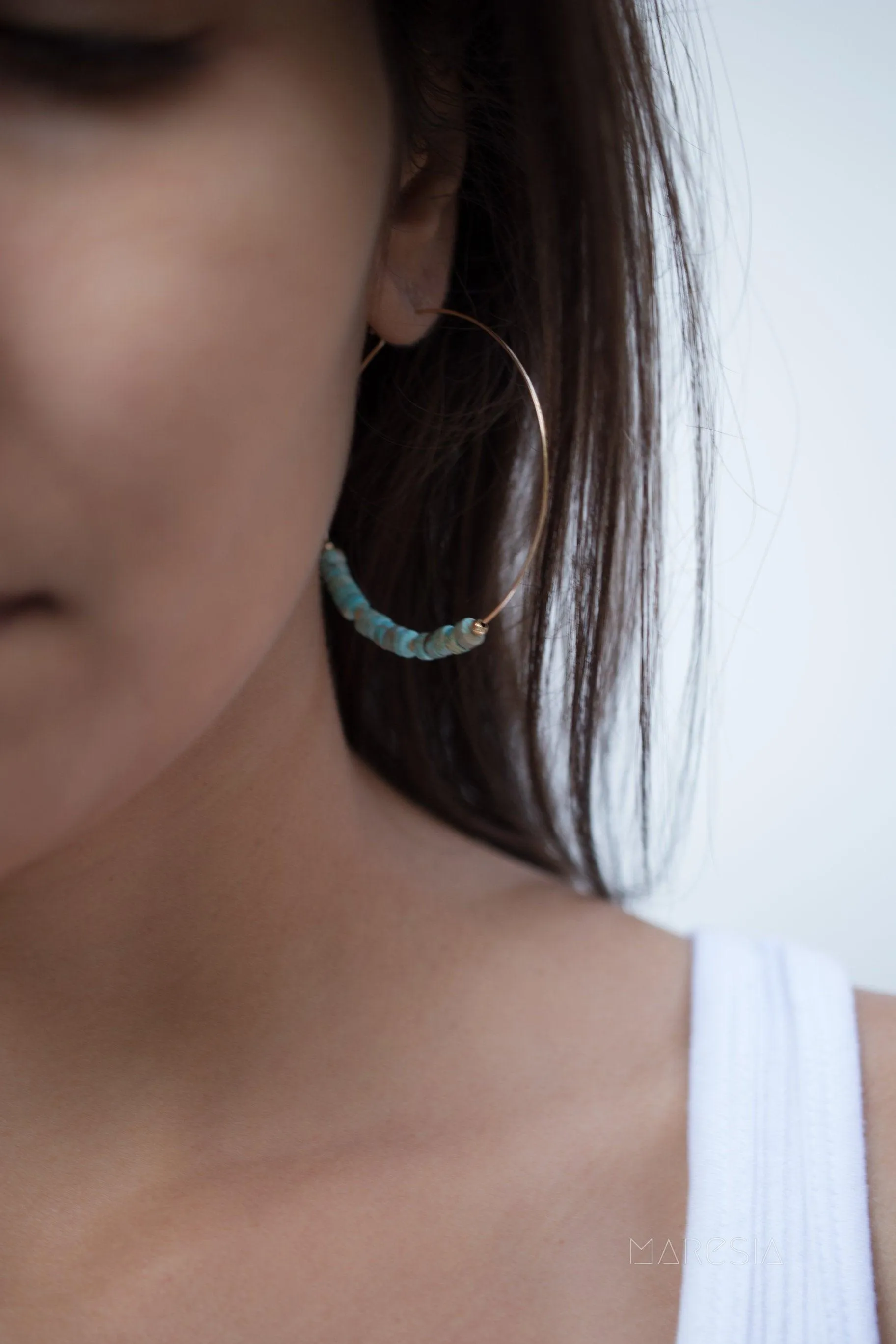 Turquoise Hoop Earrings ~ 14k Gold Filled or Sterling Silver ~ ME056